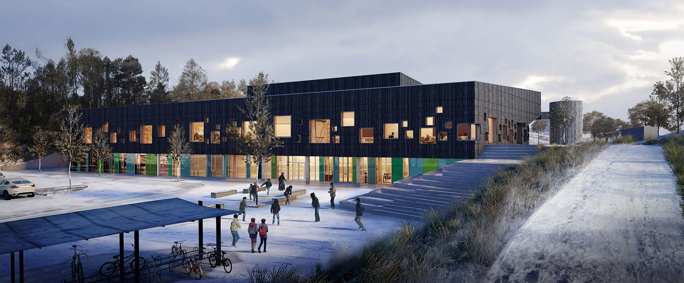 Ny Alversund skole og flerbrukshall | Illustrasjon ZOA Architectural Animation & Visualization