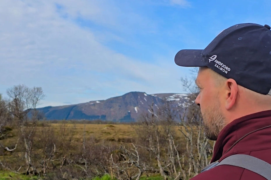 Stig ser ut over fjellet. 