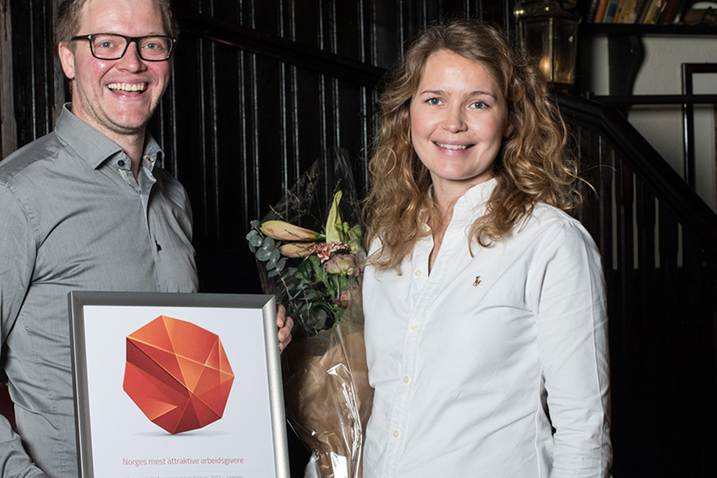 Martin Halvorsen og Karen Brækkan fra Multiconsult er svært fornøyd med årets kåring. Foto Line