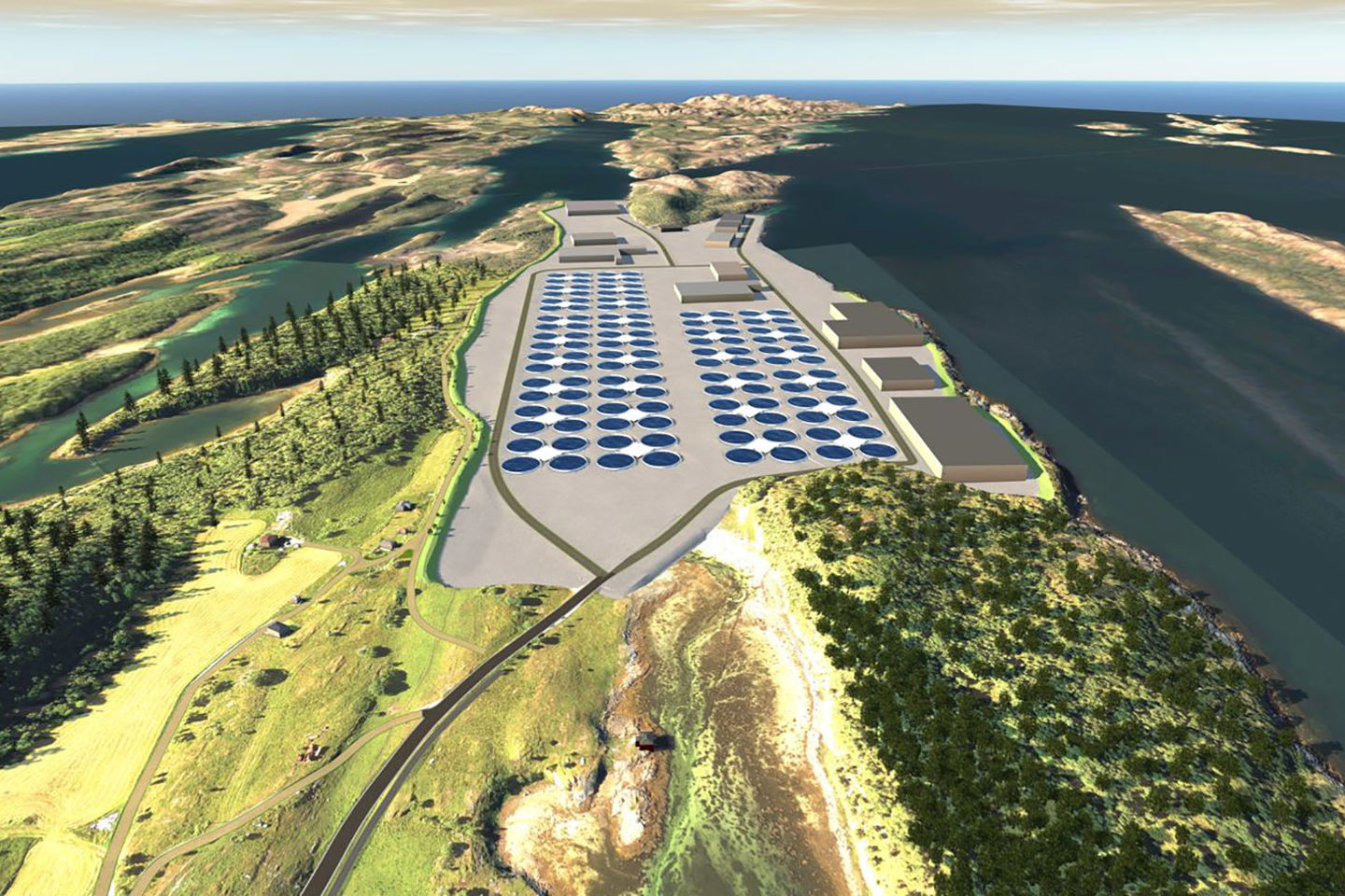 Illustrasjon av oppdrettsanlegget | Illustrasjon: Helgeland Miljøfisk AS