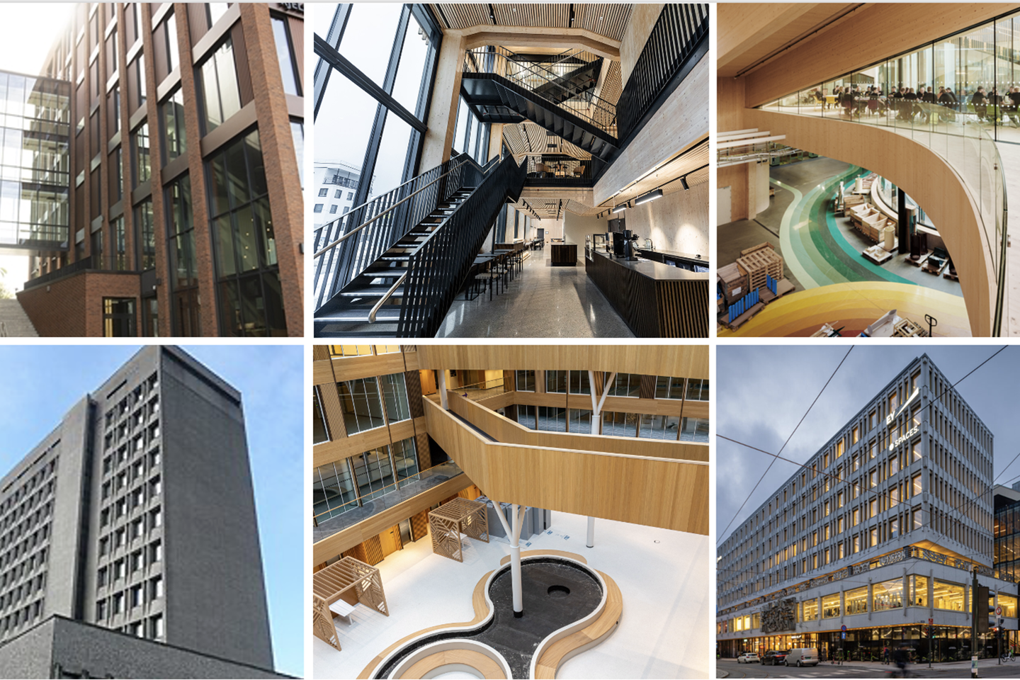 Fra øverst til venstre: ALO, Spor X, The Plus, Bergen rådhus, Kommunegården og Stortorvet 7 |